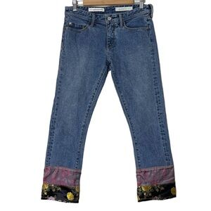 Anthropologie Pilcro Slim Boyfriend Jeans Oriental Satin Patchwork, Size 33